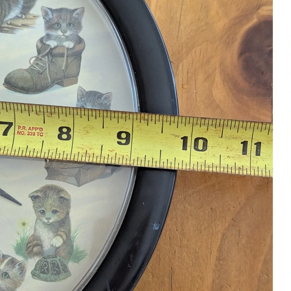 Vintage Style Kitten Wall Clock Black Round Analog Clock 10in